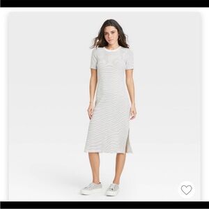 A New Day knit dress, size Medium. Ivory/off-white black stripes